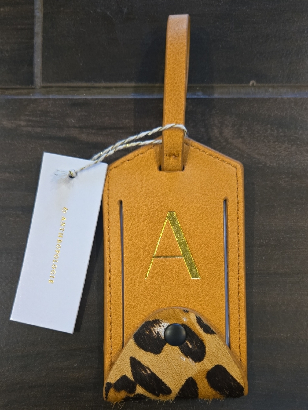 Anthropologie Pony Hair A Monogram Luggage Tag NWT
